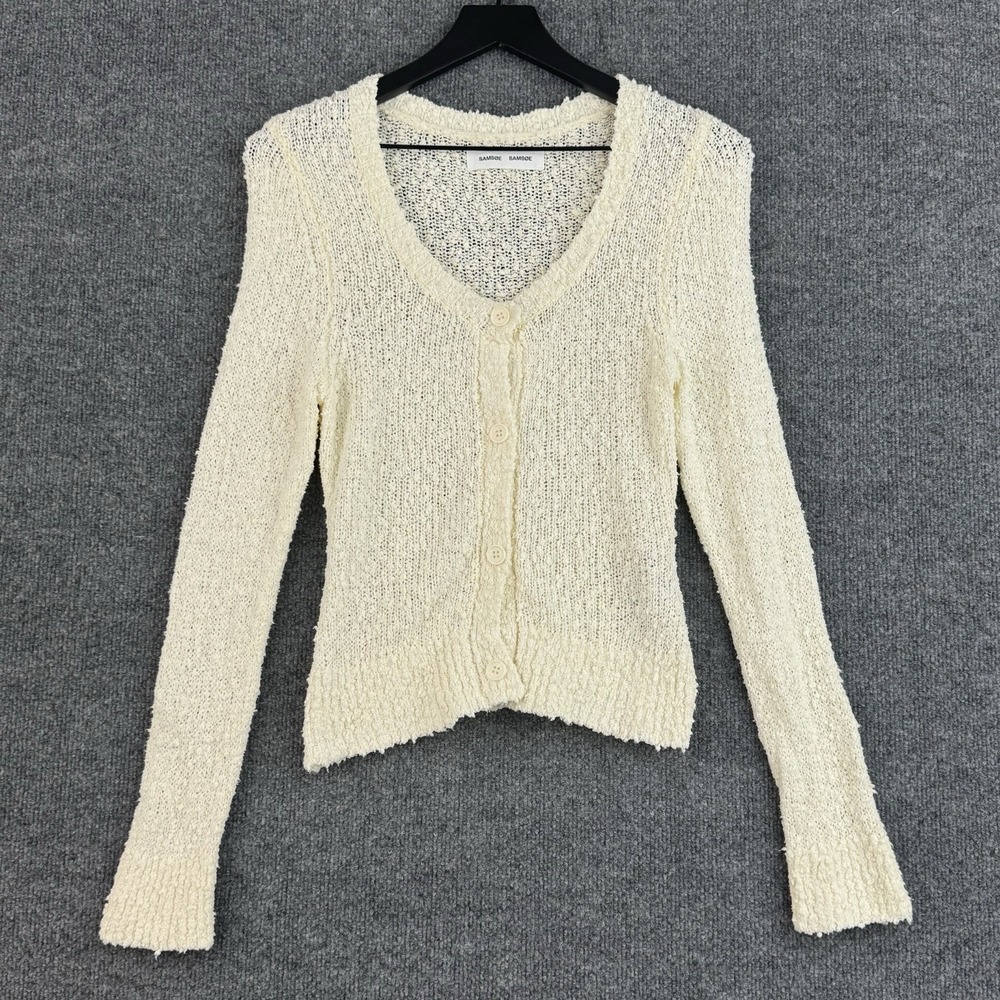 Samsøe Samsøe Sajulia Cardigan Womens Size S Cream Boucle Textured Cotton Linen
